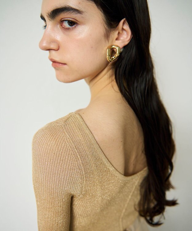 GRACE CONTINENTAL ラメシアーリブニットトップ ベージュ