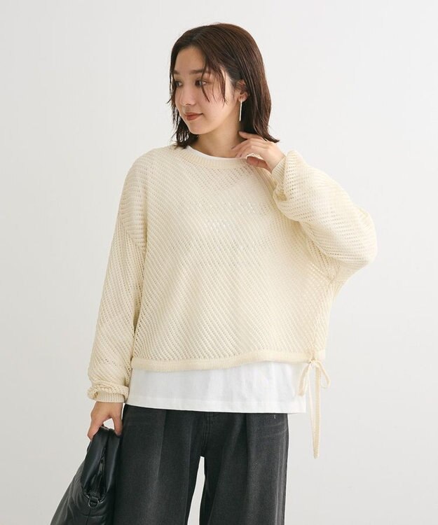 Green Parks ラメメッシュニットプルオーバー Ivory