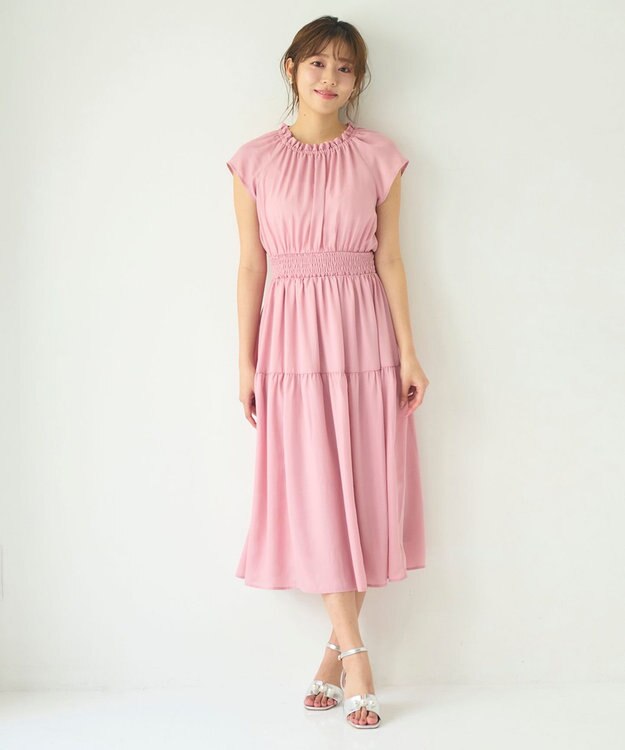 Feroux ウエストシャーリングティアード ワンピース ピンク系