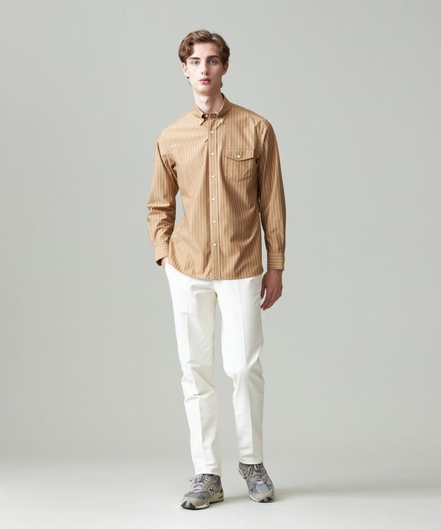 J.PRESS MEN KANEMASA マルチストライプジャージ シャツ ベージュ系1