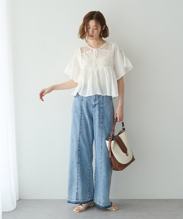 YECCA VECCA 刺繍レースブラウス Off White