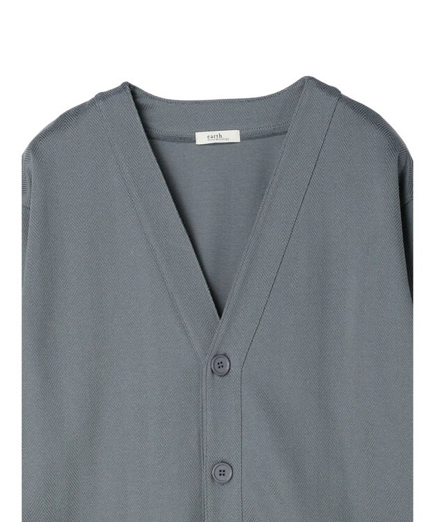 earth music&ecology ヘリンボーン調Ｖネックカーディガン Blue Gray