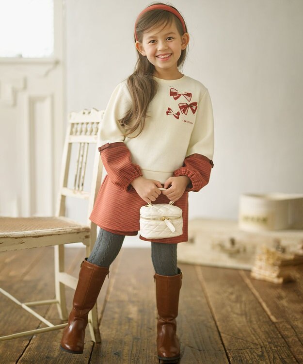 組曲 KIDS 【110-140㎝】ハウンドトゥースラップ キュロット オレンジ系3