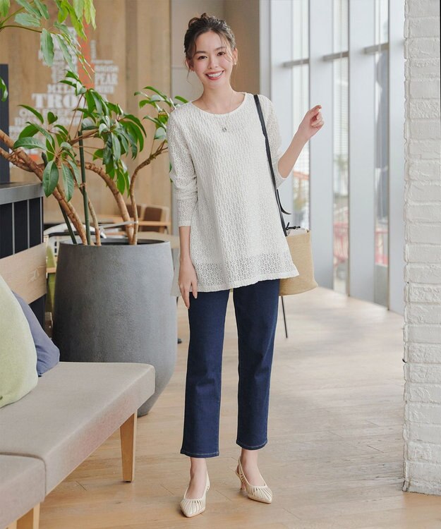 Tiaclasse 【洗える】花柄カットレースフレアトップス オフホワイト