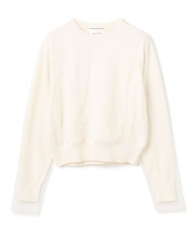BEIGE， 【洗える】MYRTLE / チュールレイヤードクルーネックトップス Ecru