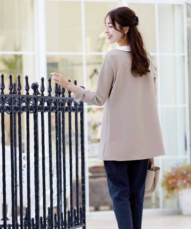 Tiaclasse 【3WAY・ストレッチジョーゼット】付け襟チュニック グレージュ