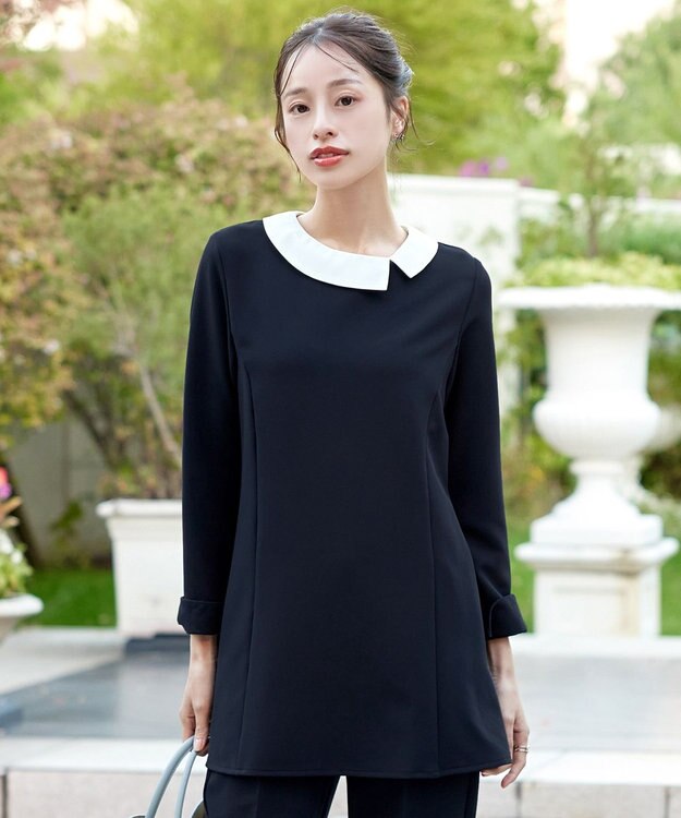 Tiaclasse 【3WAY・ストレッチジョーゼット】付け襟チュニック ネイビー