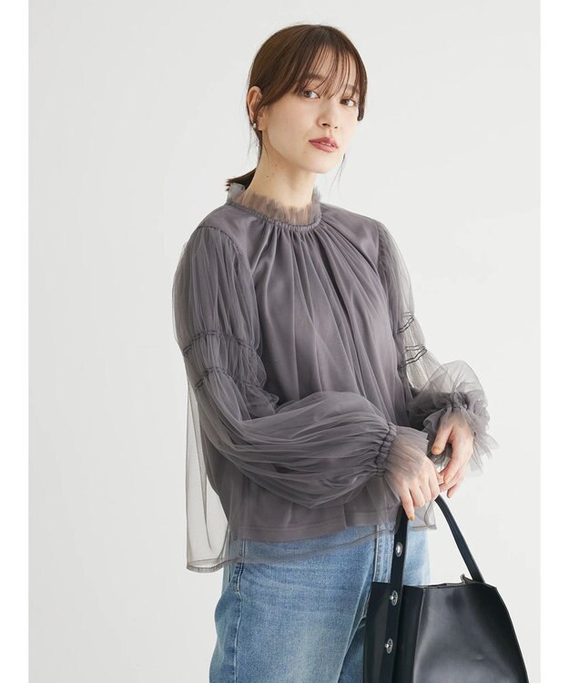 Green Parks ・ＥＬＥＮＣＡＲＥ　ＤＵＥ　チュールハイネックブラウス Charcoal Gray