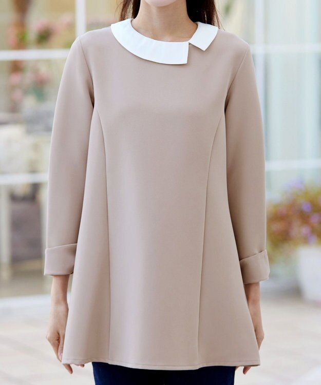 Tiaclasse 【3WAY・ストレッチジョーゼット】付け襟チュニック グレージュ