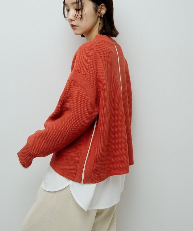 Green Parks かのこ編モックネックニットプルオーバー Orange