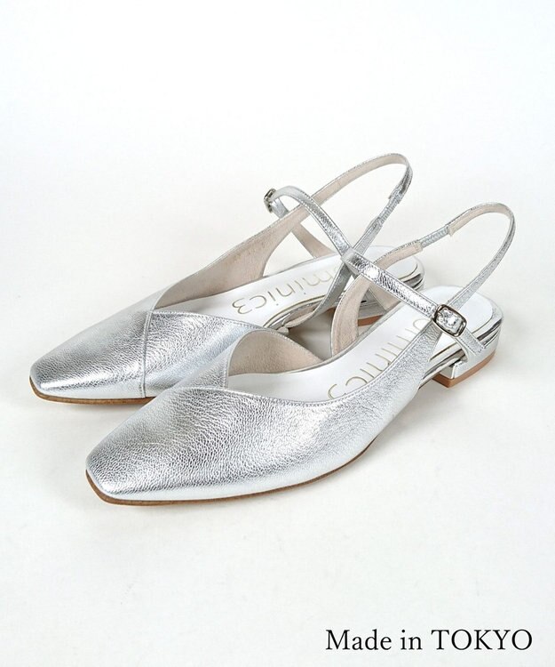 Dominic3 シープレザー Vカット バックストラップパンプス シルバー