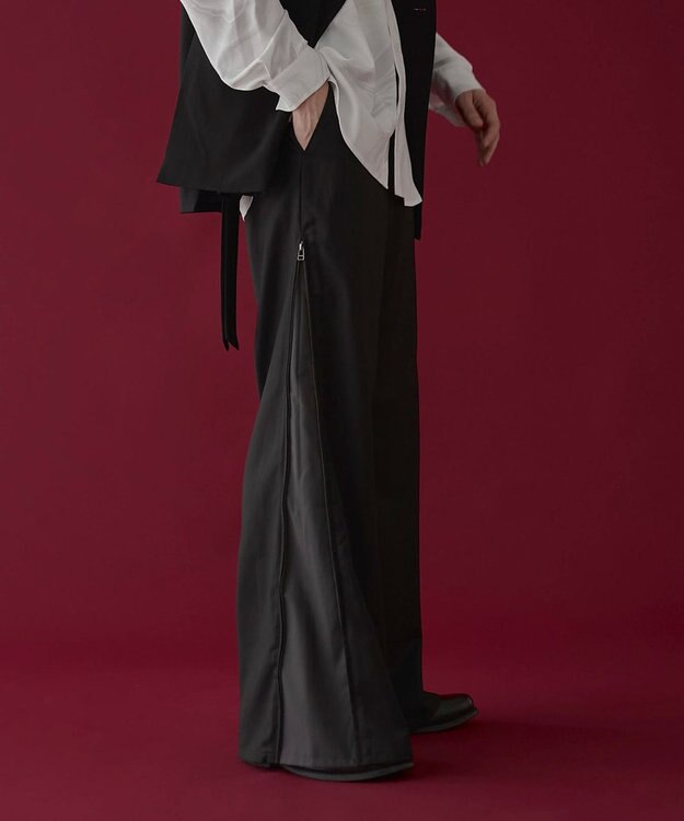 WEGO 【ユニセックス着用ITEM】サイドZIPフレアスラックス ブラック