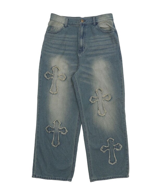 WEGO クロスモチーフオーバーダイバギーパンツ ブルー