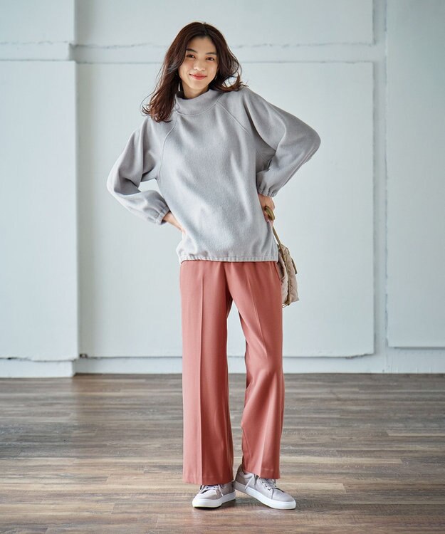 ANY L リブ起毛モックネックプルオーバー グレー