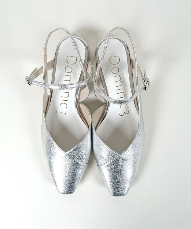 Dominic3 シープレザー Vカット バックストラップパンプス シルバー