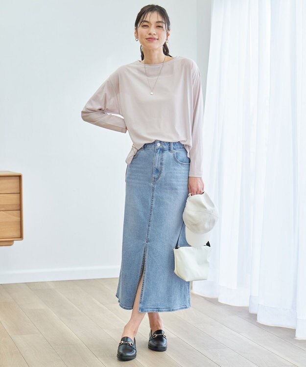 ANY L フロントスリットデニムスカート ブリーチ