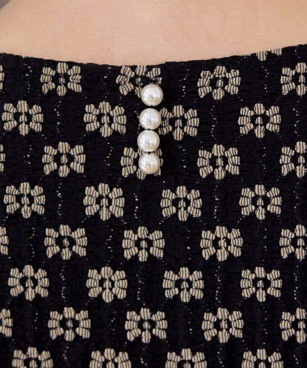 Tiaclasse 【洗える】花柄カットレースフレアトップス ブラック×ベージュ