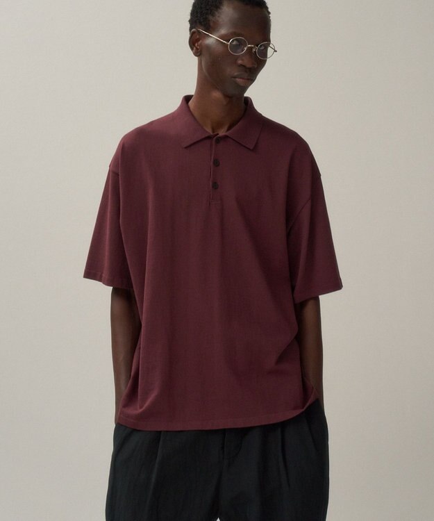 ATON FRESCA KNIT | ハーフスリーブポロセーター - UNISEX BURGANDY