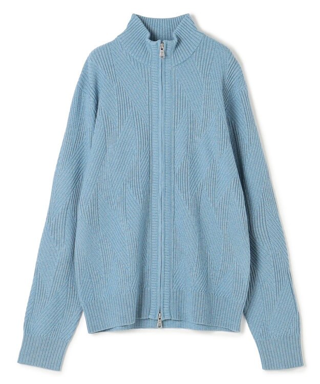 JOSEPH HOMME  新柄【洗える】シルクバルキー　　ハイネックジップアップニット スカイブルー系