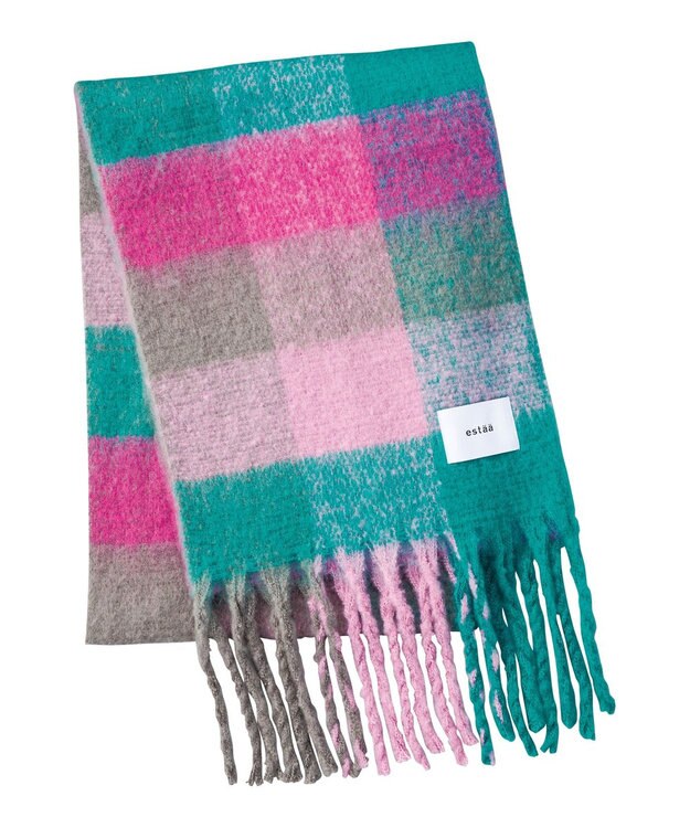 MOONBAT estaa ボリュームマフラー カラーブロック／手洗い可 ピンク