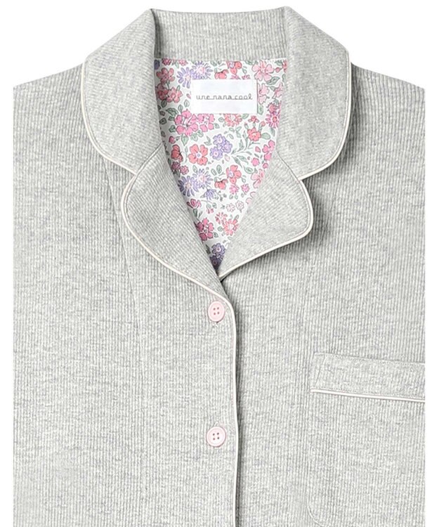 une nana cool 【綿混】ソフトコットンリブ 半袖開襟パジャマ MADE WITH LIBERTY FABRIC グレー