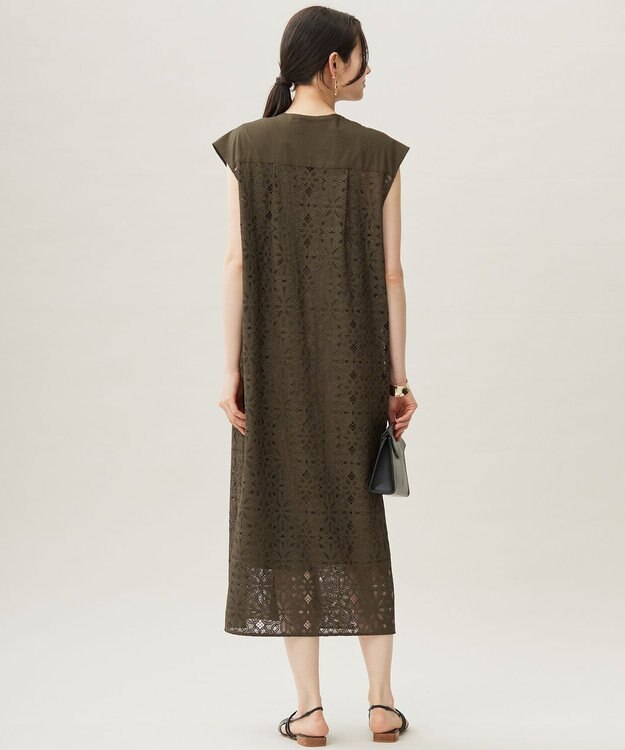 自由区 S 【洗える】フラワータイルレース ワンピース ダークオリーブ