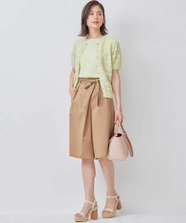 組曲 【WEB限定カラーあり】コットンポリエステル 編み柄カーディガン 【WEB限定】ライム系9