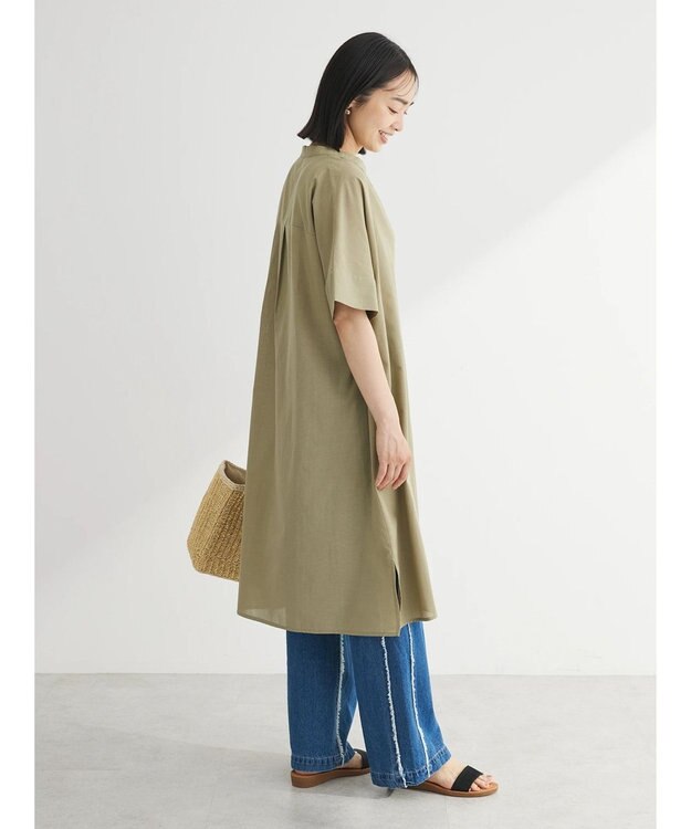 Green Parks 綿麻混スキッパーミニワンピース Khaki