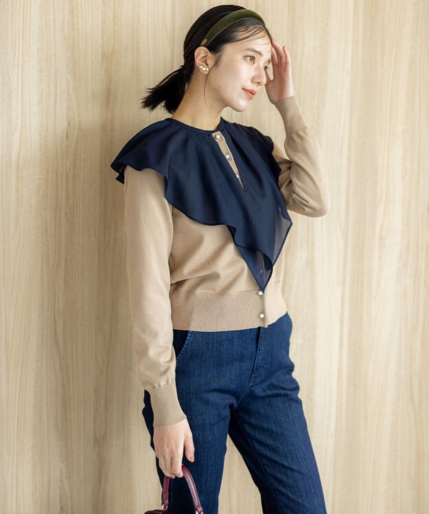 組曲 【洗える・6色展開】Elenaベーシックニット カーディガン キャメル系