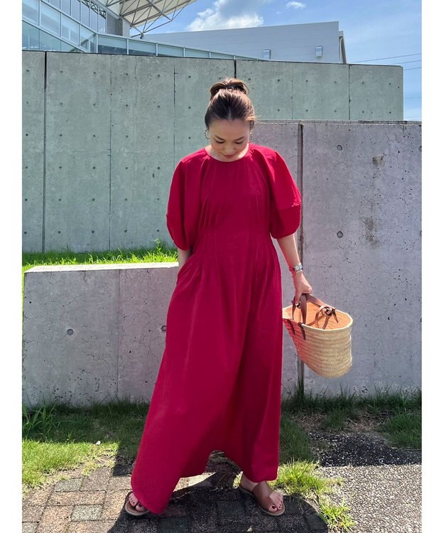 Green Parks ボリューム袖ロングワンピース Red