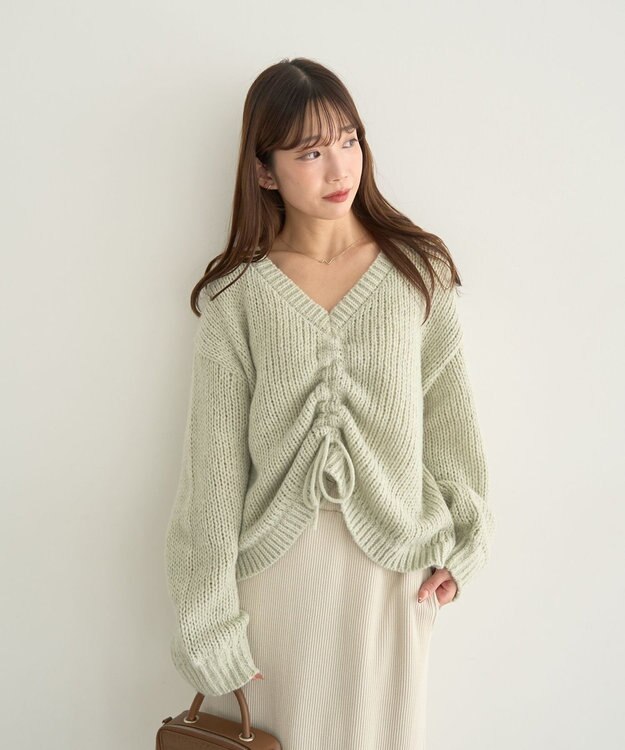 earth music&ecology フロントシャーリングニットプルオーバー ミント