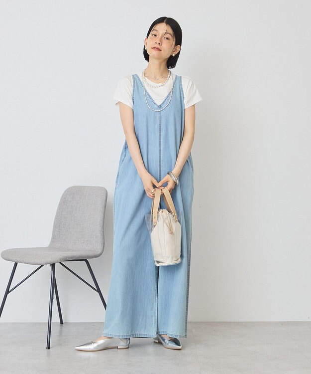 AMERICAN HOLIC バックリボンデニムオールインワン Light Indigo
