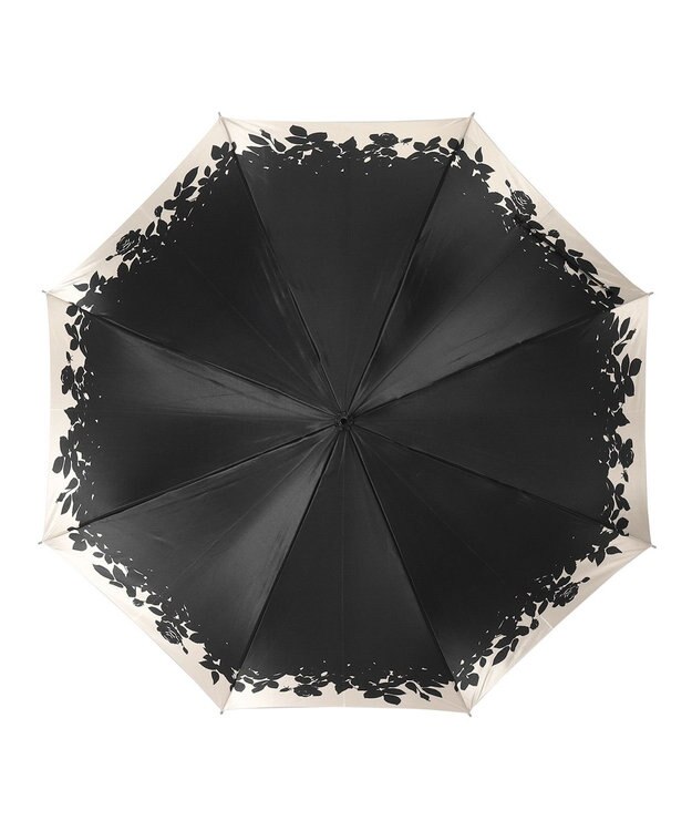 MOONBAT LANVIN COLLECTION 長傘 リーフ サテンプリント ジャンプ 耐風 ブラック