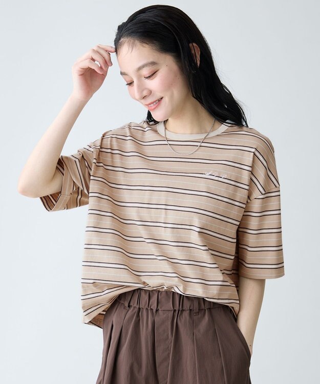 ANY リンガーTシャツ ベージュボーダー