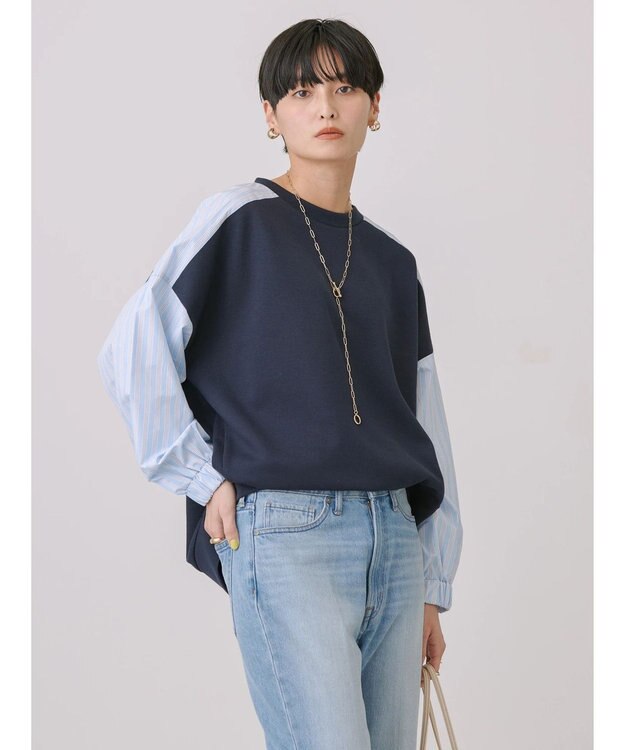 AMERICAN HOLIC イージーケア異素材ポンチプルオーバー Navy