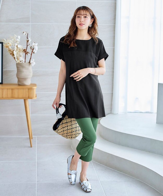 Tiaclasse 【洗える】シアーコンビチュニックブラウス ブラック