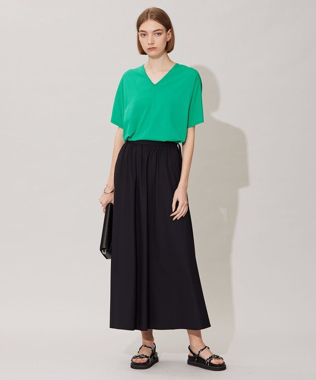 ICB 【接触冷感・UVカット・速乾・洗える】マットスキューバ フレアスカート ブラック系