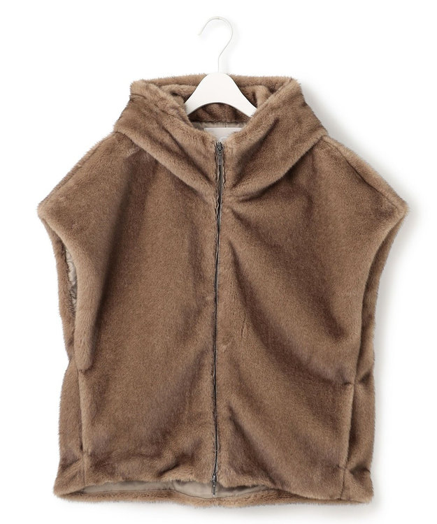 ICB 【洗える】ミンクライクファー フーディジレ コート モカ