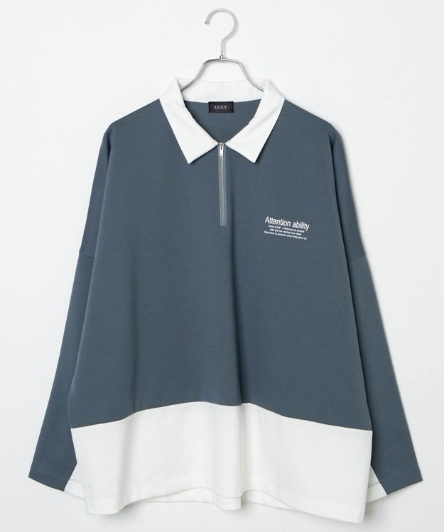 WEGO ドルマンポンチハーフジップロンT ブルー