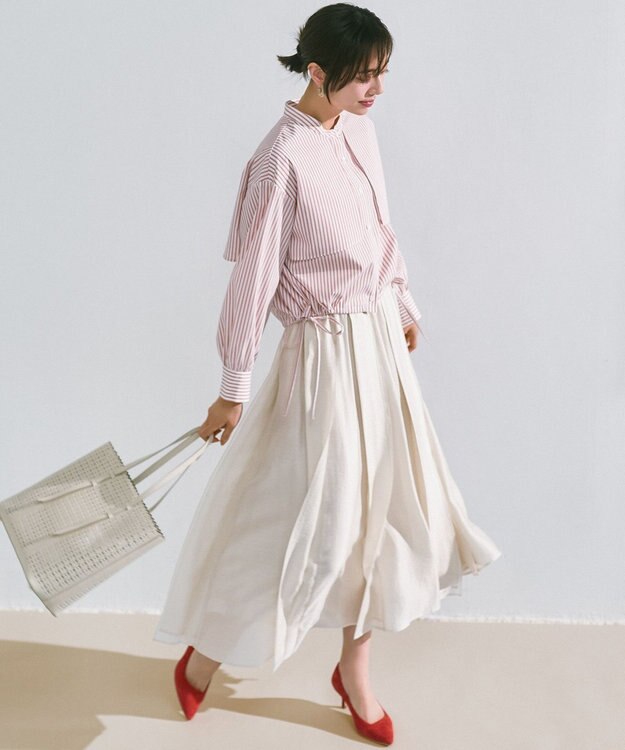 ANY SIS 【UVカット・接触冷感・速乾】クロップトヨークハオリ シャツ オレンジストライプ