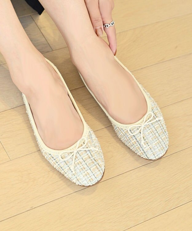 nouvelleRobe Oū 【本革・高反発】Round ラウンドトゥ ツイードバレエシューズ ベージュファブリック