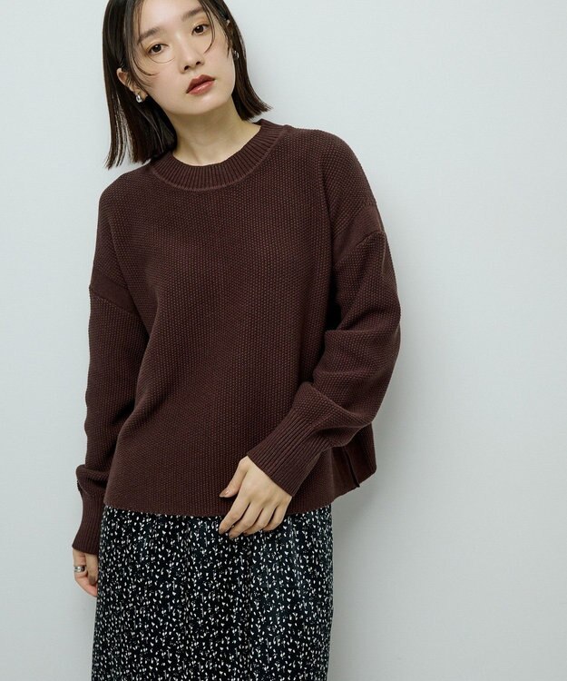 Green Parks かのこ編モックネックニットプルオーバー Brown