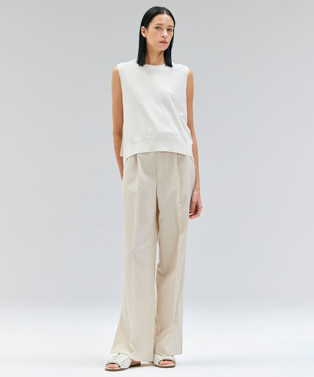 BEIGE， 【洗える】VALOIS / バックシフォンレーヤードニット Ecru