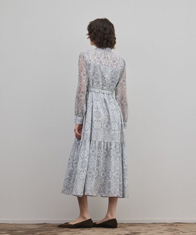 GRACE CONTINENTAL ダマスク柄風プリントワンピース グレー