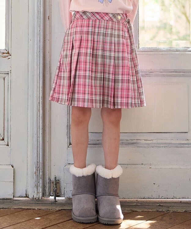 ANY KIDS ラメチェックプリーツスカパン ピンク系