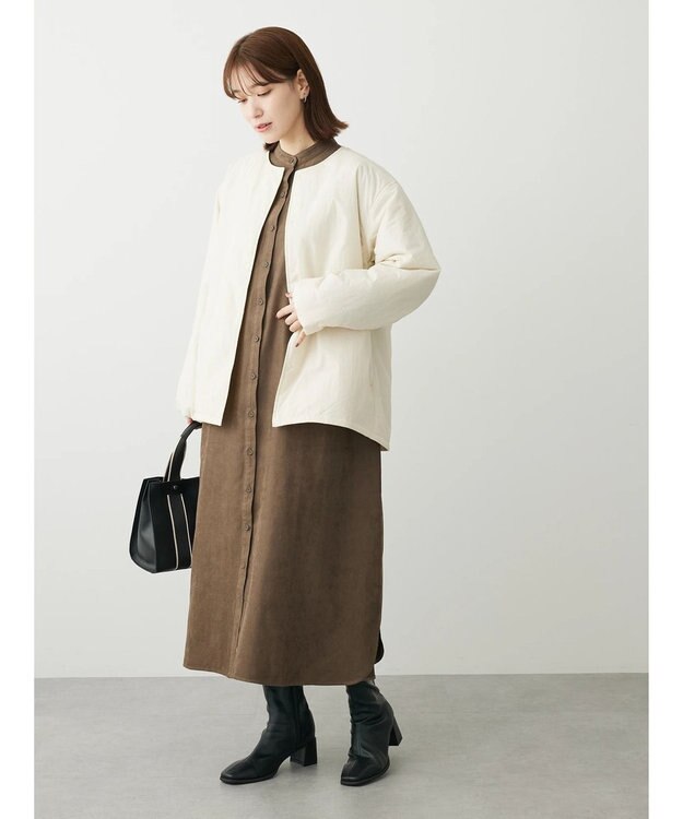 Green Parks ライト中わたノーカラーブルゾン Ecru