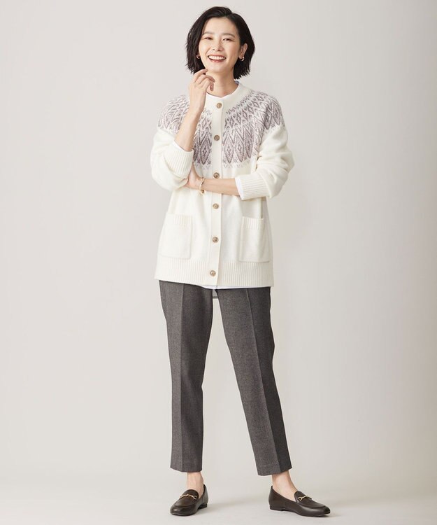 J.PRESS LADIES L シャツジャージー バンドカラー カットソー ホワイト系