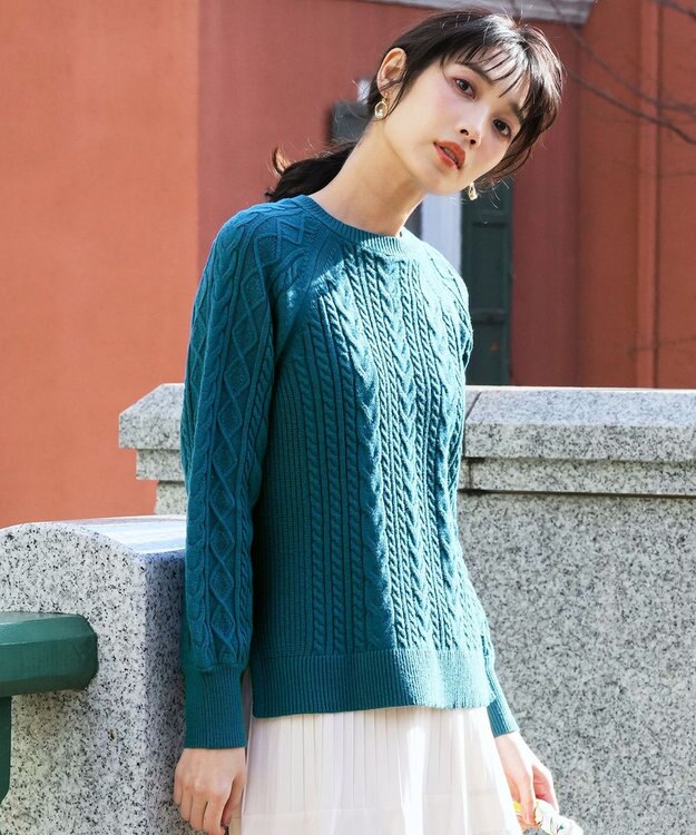 ANY SIS ケーブル ニット プルオーバー ダークグリーン