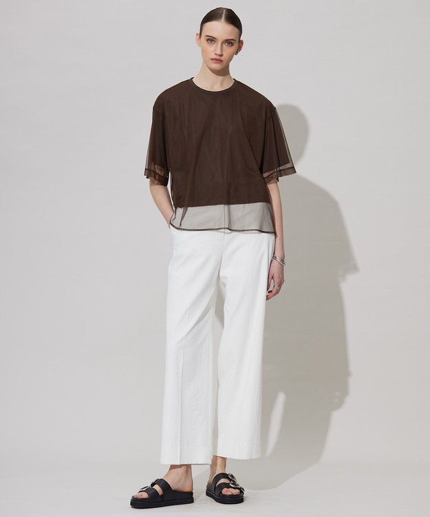 ICB 【接触冷感・UVケア・速乾・洗える】 チュールレイヤード カットソー チョコレート系