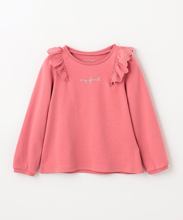 ANY KIDS 肩レース長袖Tシャツ ピンク